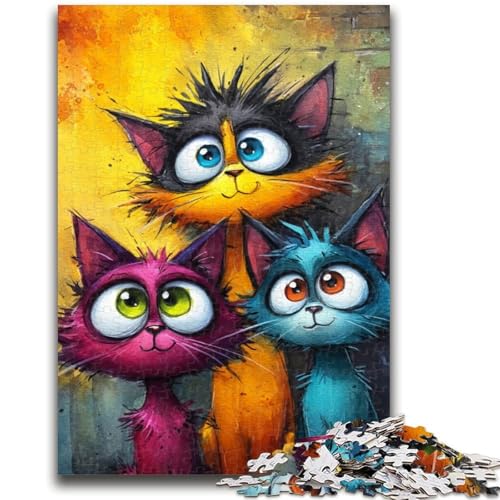 Puzzle 1000 Teile für Teenager, DREI Katzen, Elefantenspielzeug, Denkspiel, Geburtstagsgeschenk, Geschenke, Wandkunst für Kinder ab 14 Jahren, 50x75cm von ZKYUBEK