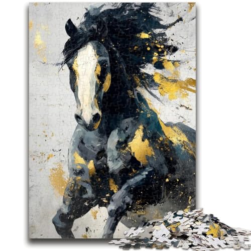 Puzzle 1000 Teile für Teenager, Geschenke, schwarzes goldenes Pferd, Lernspielzeug, ganze Familie, 26x38cm Puzzle 1000 Teile für Teenager, Geschenke, schwarzes goldenes Pferd, Lernspielzeug, ganze Familie, 26x38cm von ZKYUBEK