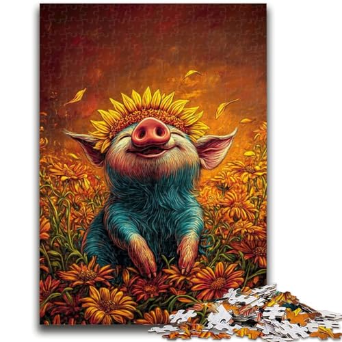 Puzzle 1000 Teile für Teenager, Sonnenblumenschwein, Familienaktivität, einzigartige Heimdekoration und Geschenke für Kinder ab 14 Jahren, 50x75cm von ZKYUBEK