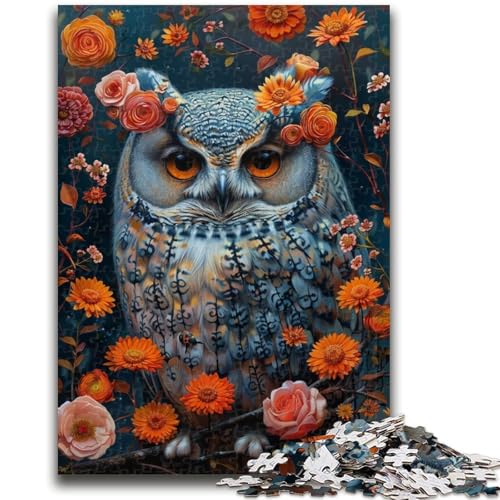 Puzzle 1000 Teile für Teenager Blumen Eule, Geeignet für Personen ab 14 Jahren Lernspiele Wichtelgeschenke 50X75CM von ZKYUBEK