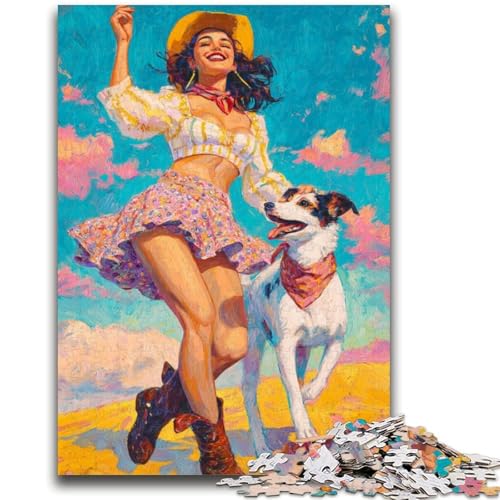 Puzzle 1000 Teile für Teenager Cowgirl-Hund in Wildblumen, für 14+ Anspruchsvolles Spiel als Geschenk für die ganze Familie und Freunde 50X75CM von ZKYUBEK