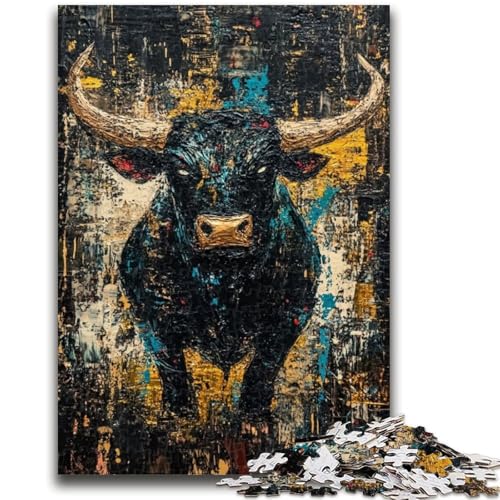 Puzzle 1000 Teile für Teenager-Geschenke, Schwarzer Goldbulle, Familienaktivität, einzigartige Heimdekoration und Geschenke für Kinder ab 14 Jahren, 26x38cm von ZKYUBEK