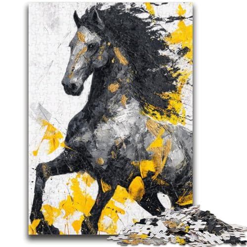 Puzzle 1000 Teile für Teenager-Geschenke, schwarzes goldenes Pferd, Stressabbau-Spielzeug, einzigartige Geburtstags- und Geschenkideen für Kinder ab 14 Jahren, 50x75cm von ZKYUBEK
