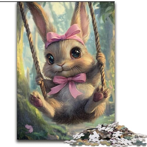 Puzzle für 1000 Teile, Baby-Häschen auf der Schaukel, Unmögliches Puzzle für Erwachsene, 26x38cm, Geschenk für Männer und Frauen, Alltag und besondere Anlässe von ZKYUBEK