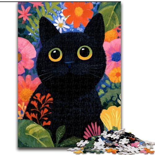 Puzzle für 1000 Teile, Blumenmuster, Schwarze Katze, Karton, 26x38cm, Spiel für Erwachsene, Geschenk, Familienspiel, interaktives Denkspiel, Geschenk von ZKYUBEK