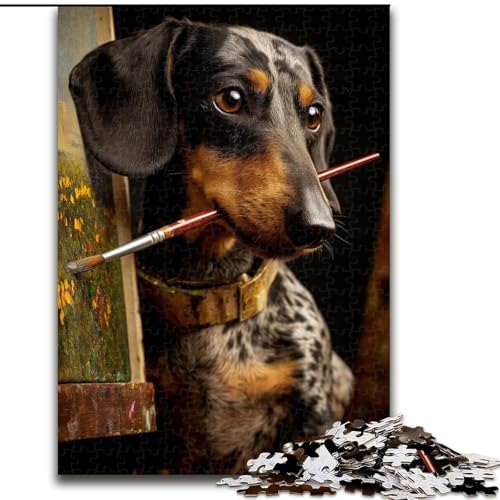 Puzzle für 1000 Teile, Dackel-Maler, Papp-Puzzle, 26x38cm, Spielgeschenk für Erwachsene, interaktives Familienspiel, Gehirn-Herausforderungsgeschenk von ZKYUBEK