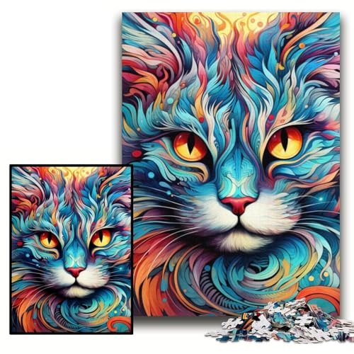 Puzzle für 1000 Teile, farbenfrohe Kunstkatzen-Puzzles für Erwachsene, 26x38cm, kreatives Familienspiel und Heimdekoration, Teenager Puzzle für 1000 Teile, farbenfrohe Kunstkatzen-Puzzles für Erwachsene, 26x38cm, kreatives Familienspiel und Heimdekoration, Teenager von ZKYUBEK