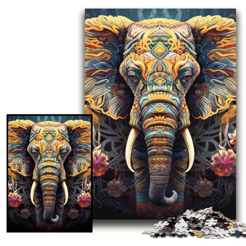 Puzzle für 1000 Teile, farbenfrohes Elefanten-Kunstpuzzle für Erwachsene, 50x75cm, kreatives Familienspiel und Heimdekoration, Teenager Puzzle für 1000 Teile, farbenfrohes Elefanten-Kunstpuzzle für Erwachsene, 50x75cm, kreatives Familienspiel und Heimdekoration, Teenager von ZKYUBEK