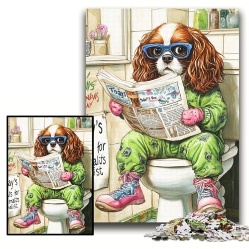 Puzzle für 1000 Teile „King Spaniel Go Toilet“ aus Karton, 26x38cm, Muttertag, Geburtstag, Weihnachten von ZKYUBEK
