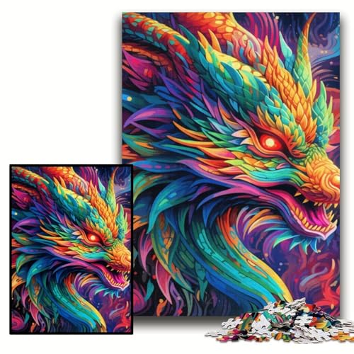 Puzzle für Erwachsene, 1000 Bunte chinesische Drachen-Holzpuzzles, 50x75cm, Weihnachten, Halloween, Ostern, Neujahr von ZKYUBEK