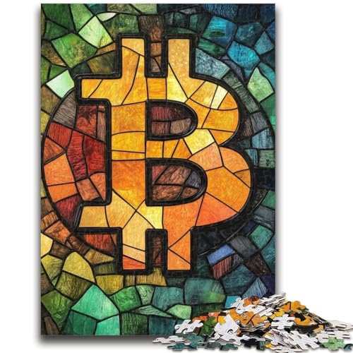 Puzzle für Erwachsene, 1000 Puzzles, Buntglas, Bitcoin, Familienspiel, Stressabbau, schwierige Herausforderung, stärkt die Liebe zwischen Paaren, 26x38cm von ZKYUBEK