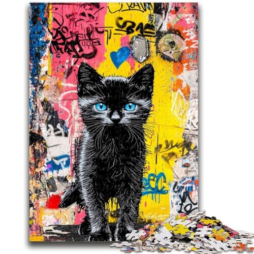 Puzzle für Erwachsene, 1000 Puzzles, Graffiti mit schwarzer Katze, geeignet für Personen ab 14 Jahren, anspruchsvoll zu vervollständigen, Aber lustig und humorvoll, tolles Geschenk, 26x38cm von ZKYUBEK