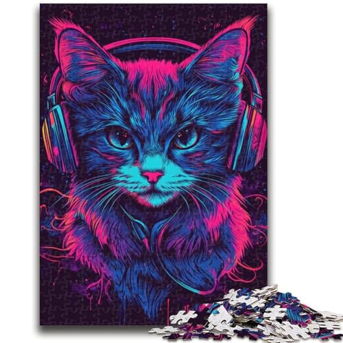 Puzzle für Erwachsene, 1000 Puzzles, Katze mit Kopfhörern, Lernspiele, Heimdekoration, Lernspiel für Geburtstag, Weihnachten, 26x38cm von ZKYUBEK