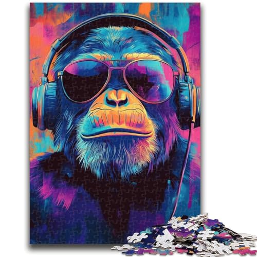 Puzzle für Erwachsene, 1000 Puzzles, Schimpanse mit Kopfhörern, Elefantenspielzeug, Denkspiel, Geburtstagsgeschenk, Geschenke, Wandkunst, für Kinder ab 14 Jahren, 26x38cm von ZKYUBEK