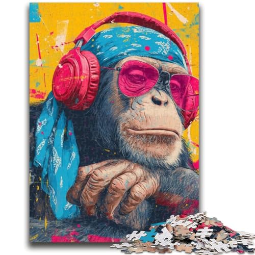 Puzzle für Erwachsene, 1000 Stück, AFFE mit Kopfhörern, Stressabbau, schwierige Herausforderung, Wichtelgeschenke für Kinder ab 14 Jahren, 50x75cm von ZKYUBEK