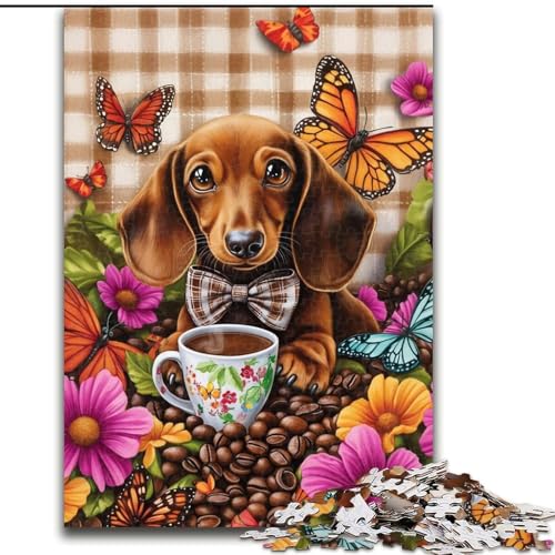Puzzle für Erwachsene, 1000 Stück, Dackel, der Kaffee trinkt, Puzzles für Erwachsene, 26x38cm, Denksportaufgabe und Heimdekoration von ZKYUBEK