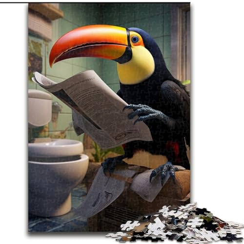 Puzzle für Erwachsene, 1000 Stück, Tukan liest Zeitung, Unmögliches Puzzle für Erwachsene, Größe 50x75cm, Herausforderndes Denkspiel für Teenager, Familienspaß, interaktives Spiel von ZKYUBEK