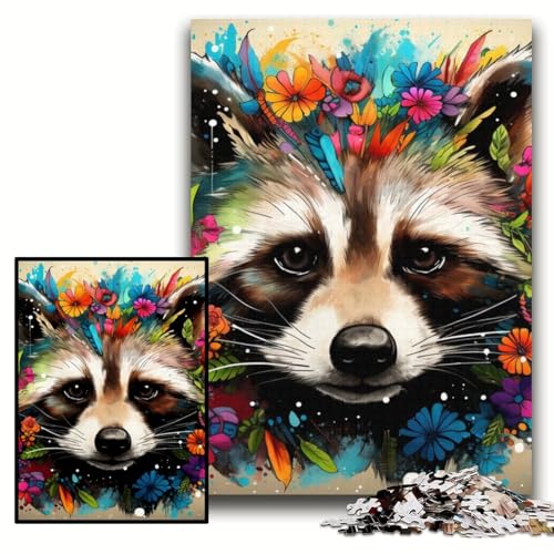 Puzzle für Erwachsene, 1000 Stück, Waschbär mit Blumen, anspruchsvolle Puzzles, 50x75cm, Lernspielzeug für Teenager, Heim- und Bürodekoration Puzzle für Erwachsene, 1000 Stück, Waschbär mit Blumen, anspruchsvolle Puzzles, 50x75cm, Lernspielzeug für Teenager, Heim- und Bürodekoration von ZKYUBEK