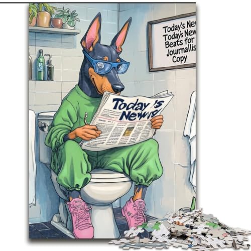 Puzzle für Erwachsene, 1000 Teile, „Doberman Go Toilet“, unmögliches Puzzle für Erwachsene, Größe 26x38cm, Familienspaß, Gehirntraining, Teenager von ZKYUBEK