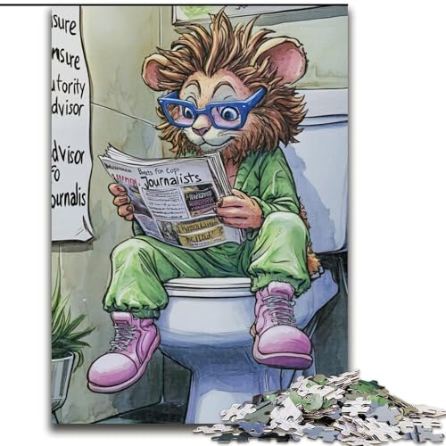 Puzzle für Erwachsene, 1000 Teile, „Lion Go Toilet“-Puzzle, Größe 26x38cm, Heimaktivität für Feiertage, Geburtstage und Familienspieleabende von ZKYUBEK