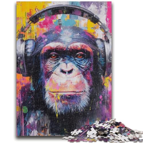 Puzzle für Erwachsene, 1000 Teile, AFFE mit Kopfhörern, Stressabbau, schwierige Herausforderung, Wichtelgeschenke für Kinder ab 14 Jahren, 26x38cm von ZKYUBEK