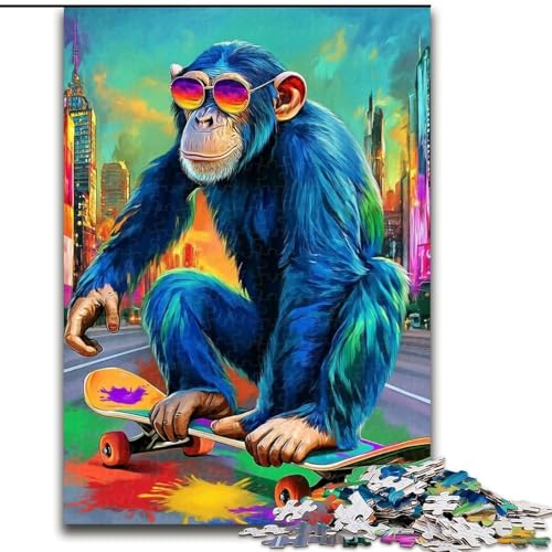 Puzzle für Erwachsene, 1000 Teile, Affen-Skateboard, Papppuzzle, 26x38cm, perfekte Dekoration für Zuhause oder das Büro von ZKYUBEK