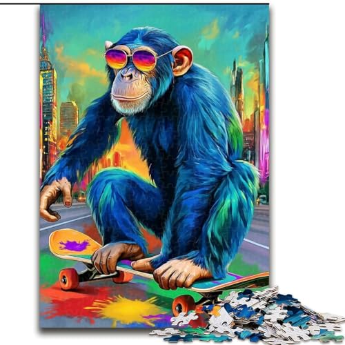 Puzzle für Erwachsene, 1000 Teile, Affen-Skateboard-Puzzle für Erwachsene, 50x75cm, ideal für Verliebte, perfektes Weihnachts-, Neujahrs- oder Valentinstagsgeschenk von ZKYUBEK