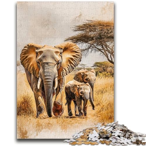 Puzzle für Erwachsene, 1000 Teile, Afrikanische Elefanten, geeignet für Kinder ab 14 Jahren, anspruchsvolles Spiel, tolles Geschenk zum Spielen, 26x38cm von ZKYUBEK