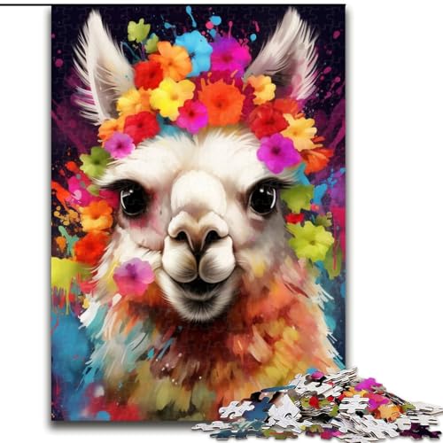 Puzzle für Erwachsene, 1000 Teile, Alpaka mit Blumen, Puzzlegröße 26x38cm, Denksportaufgabe, Spiel für Erwachsene, interaktive Familienaktivität von ZKYUBEK