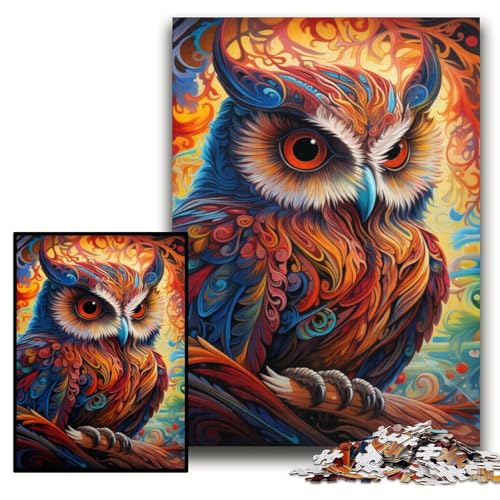 Puzzle für Erwachsene, 1000 Teile, Bunte Eulen-Kunst, Holzpuzzle, 50x75cm, Spaß für den Familienspielabend, dekoratives Kunstwerk zum Selbermachen von ZKYUBEK