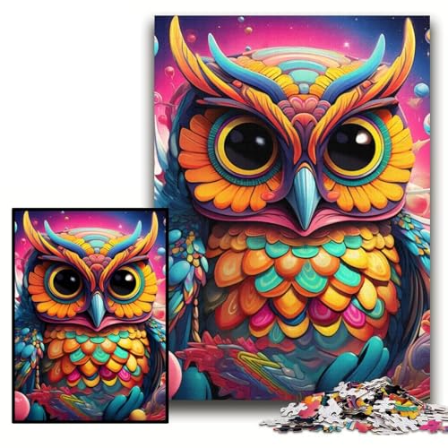 Puzzle für Erwachsene, 1000 Teile, Bunte Eulen-Kunst, Karton-Puzzle für Erwachsene, 26x38cm, interaktives Familienspiel, Denksportaufgabe, Lernspielzeug von ZKYUBEK