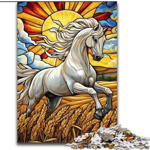 Puzzle für Erwachsene, 1000 Teile, Buntglas, weißes Pferd, schwierige Puzzles für Erwachsene für Jugendliche, Lernspiele, Geschenke, 50x75cm Puzzle für Erwachsene, 1000 Teile, Buntglas, weißes Pferd, schwierige Puzzles für Erwachsene für Jugendliche, Lernspiele, Geschenke, 50x75cm von ZKYUBEK