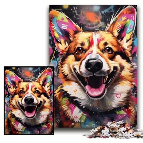 Puzzle für Erwachsene, 1000 Teile, Corgi-Graffiti-Puzzle für Erwachsene, 26x38cm, Eltern, Partner, Freunde – ab 14 Jahren von ZKYUBEK