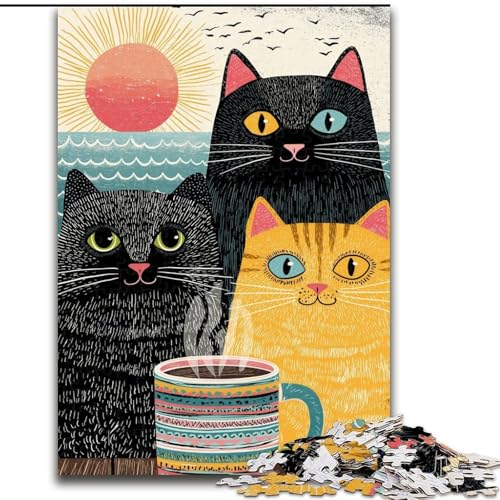 Puzzle für Erwachsene, 1000 Teile, DREI Katzen Trinken Kaffee, Schwierige Puzzles für Erwachsene, 26x38cm, Herausforderndes Denkspiel für Teenager, Spaß für den Spieleabend mit der Familie von ZKYUBEK