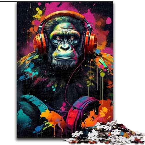 Puzzle für Erwachsene, 1000 Teile, EIN Gorilla mit Kopfhörern, Puzzle für Erwachsene, Größe 26x38cm, pädagogische Aktivität für kognitive Fähigkeiten, Verbesserung der kognitiven Fähigkeiten von ZKYUBEK