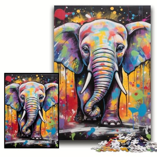 Puzzle für Erwachsene, 1000 Teile, Elefanten-Graffiti-Gemälde, Holzpuzzle, 50x75cm, Eltern, Partner, Freunde – ab 14 Jahren Puzzle für Erwachsene, 1000 Teile, Elefanten-Graffiti-Gemälde, Holzpuzzle, 50x75cm, Eltern, Partner, Freunde – ab 14 Jahren von ZKYUBEK