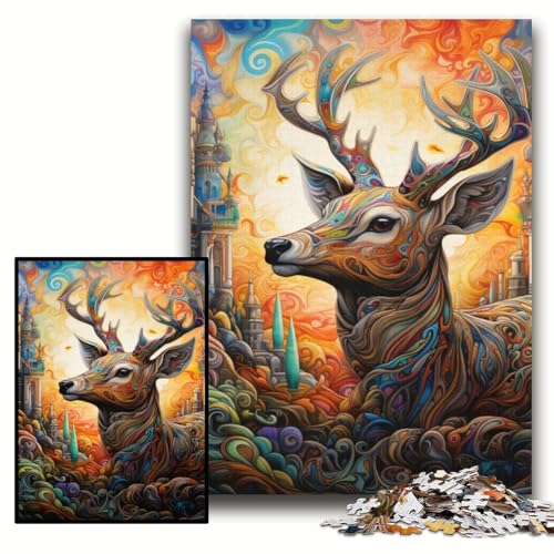 Puzzle für Erwachsene, 1000 Teile, Hirsch, psychedelische Kunst, Puzzles für Erwachsene, 50x75cm, Eltern, Partner, Freunde – ab 14 Jahren Puzzle für Erwachsene, 1000 Teile, Hirsch, psychedelische Kunst, Puzzles für Erwachsene, 50x75cm, Eltern, Partner, Freunde – ab 14 Jahren von ZKYUBEK