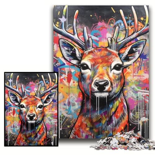 Puzzle für Erwachsene, 1000 Teile, Hirsch-Graffiti, Papppuzzle, 26x38cm, Spaß für den Familienspielabend, dekoratives Kunstwerk zum Selbermachen Puzzle für Erwachsene, 1000 Teile, Hirsch-Graffiti, Papppuzzle, 26x38cm, Spaß für den Familienspielabend, dekoratives Kunstwerk zum Selbermachen von ZKYUBEK