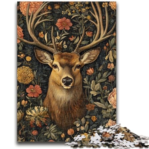 Puzzle für Erwachsene, 1000 Teile, Hirsch und Blumen, Stressabbau, schwierige Herausforderung, einzigartige Heimdekoration und Geschenke, 50x75cm von ZKYUBEK