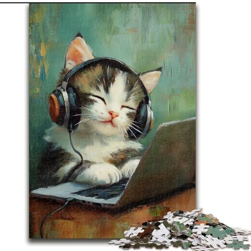 Puzzle für Erwachsene, 1000 Teile, Katze hört Musik, Holzpuzzle für Erwachsene, 26x38cm, Denksportaufgabe und Heimdekoration Puzzle für Erwachsene, 1000 Teile, Katze hört Musik, Holzpuzzle für Erwachsene, 26x38cm, Denksportaufgabe und Heimdekoration von ZKYUBEK