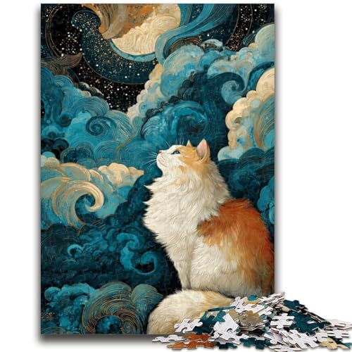 Puzzle für Erwachsene, 1000 Teile, Katze schaut zu den Sternen auf, geeignet für Kinder ab 14 Jahren, Wohndeko-Angebot als Geschenk für die ganze Familie, 50x75cm von ZKYUBEK