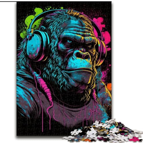 Puzzle für Erwachsene, 1000 Teile, Kopfhörer-Gorilla-Puzzle für Erwachsene, Größe 26x38cm, Heimaktivität für Feiertage, Geburtstage und Familienspieleabende von ZKYUBEK