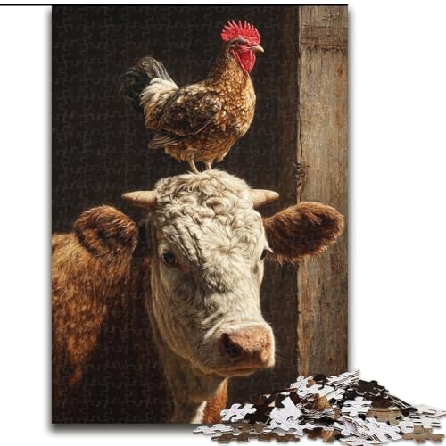 Puzzle für Erwachsene, 1000 Teile, Kuhkopf mit Hahn, Holzpuzzle, perfekt für Teenager und Familien, 26x38cm Puzzle für Erwachsene, 1000 Teile, Kuhkopf mit Hahn, Holzpuzzle, perfekt für Teenager und Familien, 26x38cm von ZKYUBEK