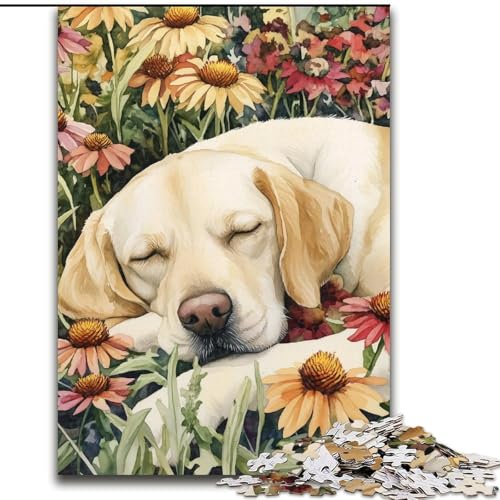 Puzzle für Erwachsene, 1000 Teile, Labrador in den Blumen, 50x75cm, Denkspiel für Teenager und Familieninteraktion von ZKYUBEK