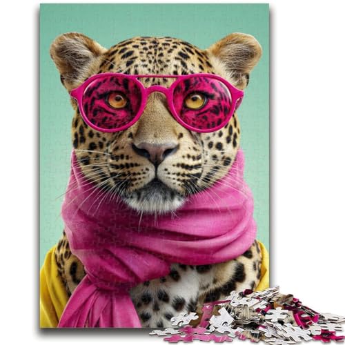Puzzle für Erwachsene, 1000 Teile, Leopard mit Schal, Familienunterhaltungsspielzeug, ganze Familie, für Kinder ab 14 Jahren, 50x75cm von ZKYUBEK