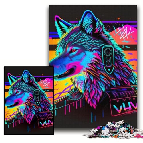 Puzzle für Erwachsene, 1000 Teile, Neon-Wolf-Puzzles für Erwachsene, 26x38cm, Gehirn-Herausforderung, Teenager und zur Heimdekoration Puzzle für Erwachsene, 1000 Teile, Neon-Wolf-Puzzles für Erwachsene, 26x38cm, Gehirn-Herausforderung, Teenager und zur Heimdekoration von ZKYUBEK