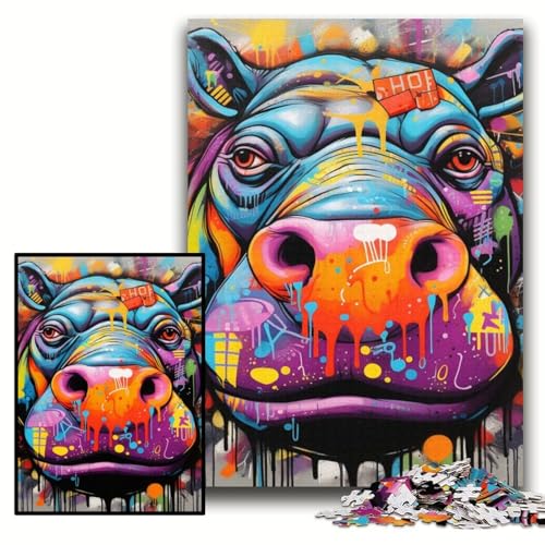 Puzzle für Erwachsene, 1000 Teile, Nilpferd-Graffiti, Holzpuzzle, 50x75cm, Eltern, Partner, Freunde – ab 14 Jahren Puzzle für Erwachsene, 1000 Teile, Nilpferd-Graffiti, Holzpuzzle, 50x75cm, Eltern, Partner, Freunde – ab 14 Jahren von ZKYUBEK