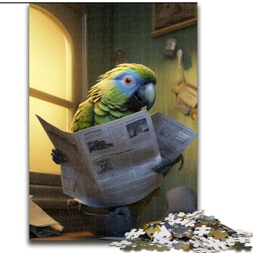 Puzzle für Erwachsene, 1000 Teile, Papagei liest Zeitung, Unmögliches Puzzle für Erwachsene, Größe 26x38cm, Anspruchsvolles Denkspiel für Teenager, Familienspaß, interaktives Spiel von ZKYUBEK