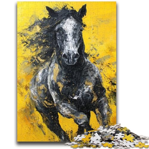 Puzzle für Erwachsene, 1000 Teile, Schwarzes Goldenes Pferd, Geeignet für Kinder ab 14 Jahren, Herausforderndes Spiel, Tolles Geschenk zum Spielen, 26x38cm von ZKYUBEK