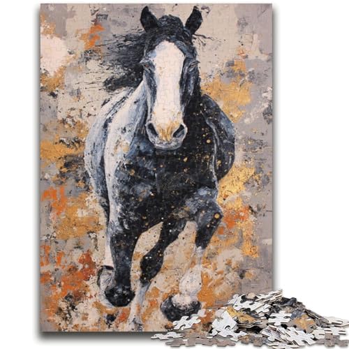 Puzzle für Erwachsene, 1000 Teile, Schwarzes Goldenes Pferd, Geeignet für Kinder ab 14 Jahren, Herausforderndes Spiel, Tolles Geschenk zum Spielen, 26x38cm von ZKYUBEK
